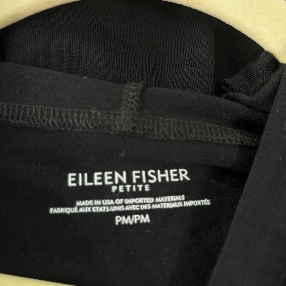 Eileen Fisher Hoodie Shirt Women Size PM Black Knit Long Sleeve Pullover Capsule